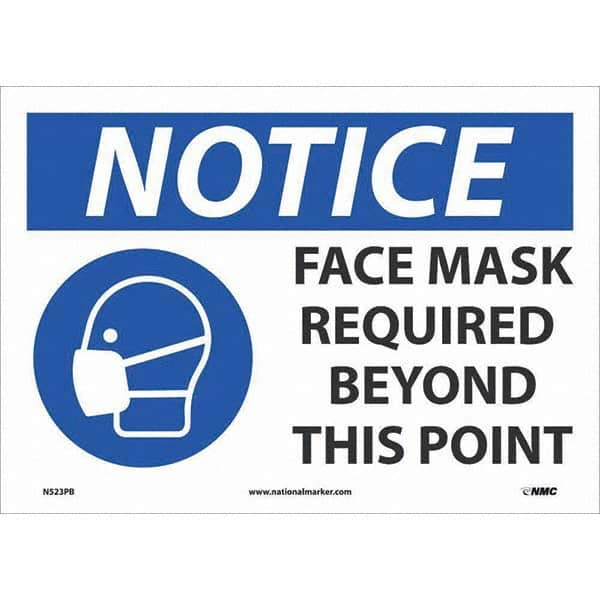 NMC - "Notice Face Mace Required", 14" Wide x 10" High, Pressure-Sensitive Vinyl Safety Sign - All Tool & Supply