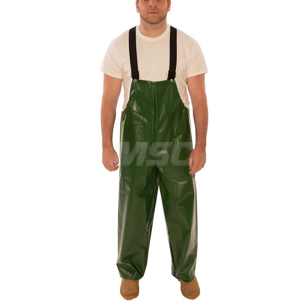 Non-Disposable Rain & Chemical-Resistant Bib Overalls: Waterproof, Chemical Resistant & Mildew Resistant, Green, Polyurethane On 210D Nylon 30″ Inseam, Snaps Closure, 0, Storm Cuff Ankle