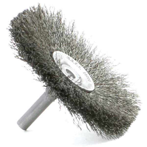 Brush Research Mfg. - 1-1/2" Brush Diam, Crimped, Flared End Brush - 1/4" Diam Steel Shank, 2,500 Max RPM - All Tool & Supply