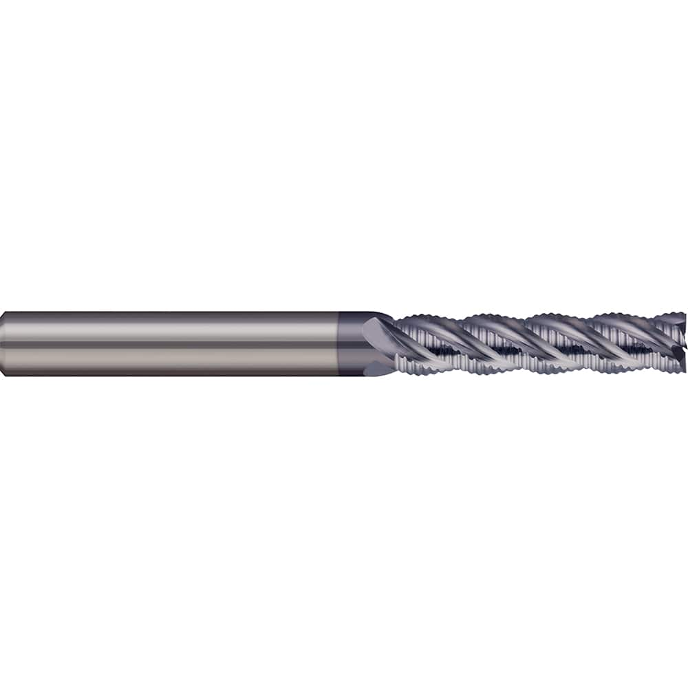 Square End Mill: 1/2'' Dia, 1'' LOC, 1/2'' Shank Dia, 3'' OAL, 4 Flutes, Solid Carbide Single End, AlTiN Finish, 38 ° Helix, Centercutting, RH Cut, RH Flute