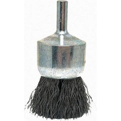 Brush Research Mfg. - 1" Brush Diam, Crimped, End Brush - 1/4" Diam Steel Shank, 20,000 Max RPM - All Tool & Supply