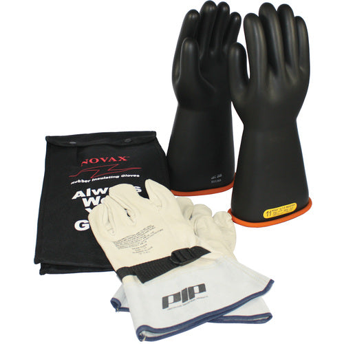 ‎155-SK-2/11-KIT - Novax Insulating Glove Kit - Class 2 - 14″ - Black/Orange - Straight Cuff - Exact Industrial Supply