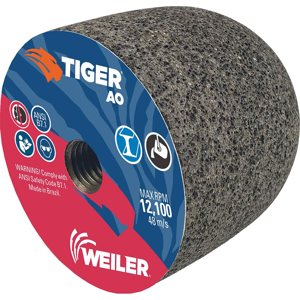 Weiler - Cones & Plugs; Head Thickness (Inch): 3.00 ; Abrasive Material: Aluminum Oxide ; Grit: 24 ; Grade: Coarse ; Wheel Type Number Code: 18R ; Arbor Hole Thread Size: 5/8-11 - Exact Industrial Supply