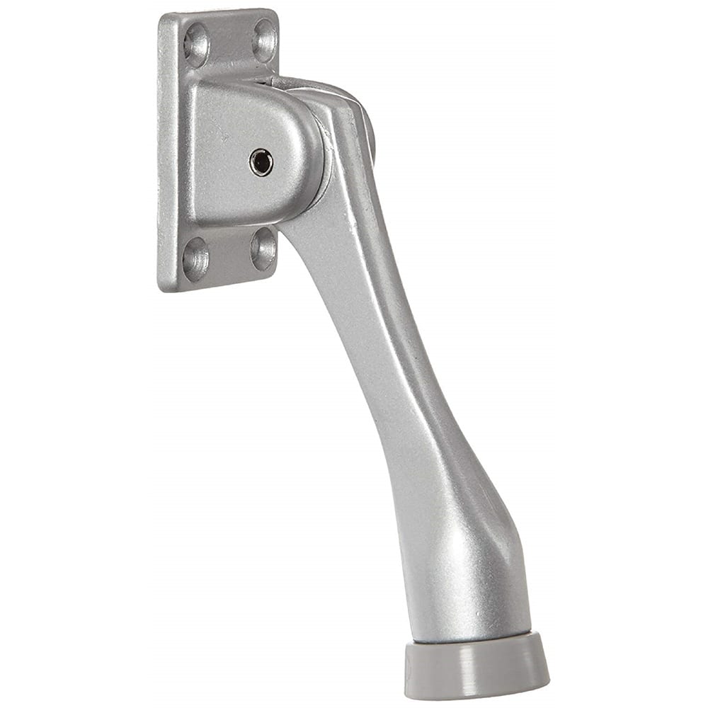 Rockwood - Stops; Type: Kick Down Door Stop ; Finish/Coating: Painted; Silver ; Projection: 4 (Inch); Mount Type: Floor - Exact Industrial Supply