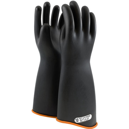 ‎158-1-18/9 - Novax - Natural Rubber Insulating Glove - Class 1 - 18″ - Black/Orange - Contour Cuff - Exact Industrial Supply