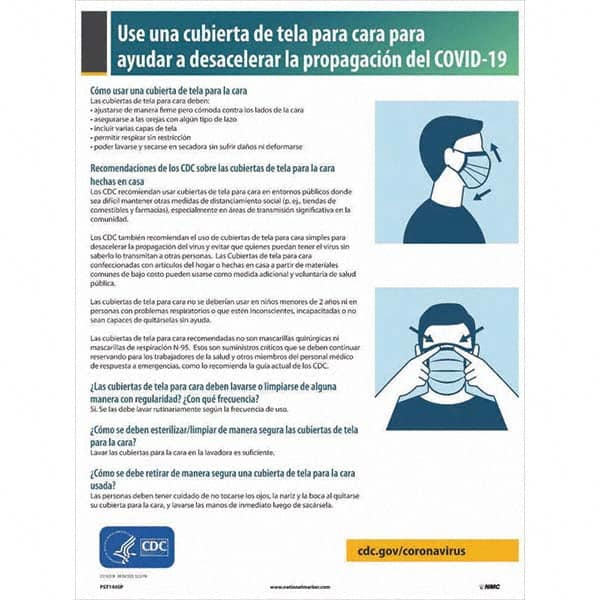 NMC - "COVID-19 - Use Una Cubierta De Tela Para Cara Para Ayudar A Desacelerar La Propagacion Del COVID-19", 18" Wide x 24" High, Paper Safety Sign - All Tool & Supply