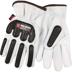 Cut, Puncture & Abrasive-Resistant Gloves: Size L, ANSI Cut A5, ANSI Puncture 3, Leather Natural, HPPE Lined, Thermoplastic Elastomer Back, ANSI Abrasion 3