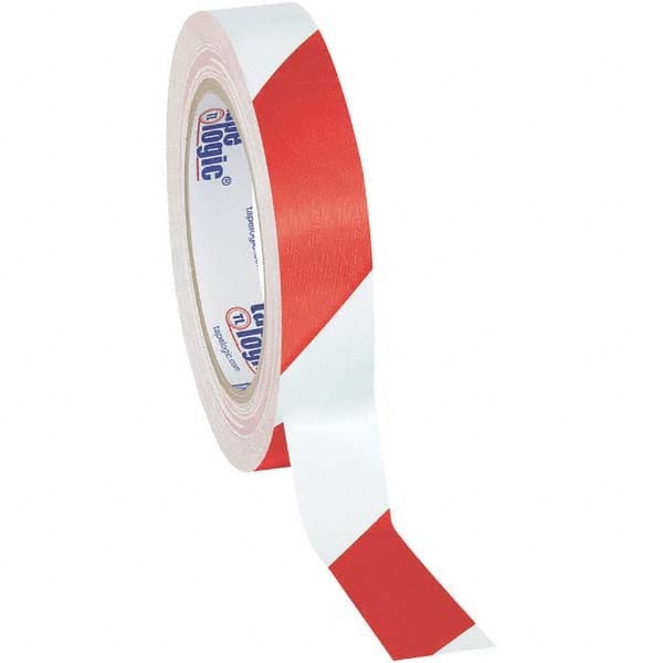 Floor & Aisle Marking Tape: 1″ Wide, 108' Long, 7 mil Thick, Vinyl Red & White, Anti-Slip Surface, Heavy-Duty