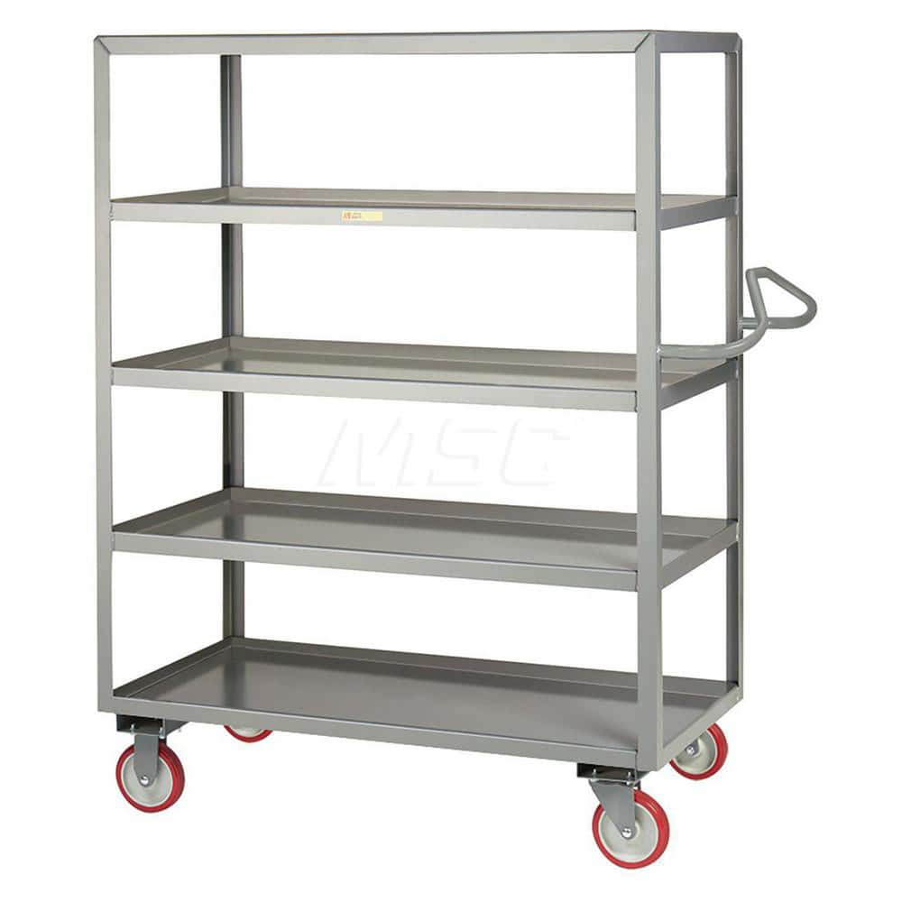 Shelf Utility Cart: 53.5″ OAL, 24″ OAW, 61.5″ OAH, Steel, Gray (2) Swivel & (2) Rigid, Permanent Wheels, Polyurethane Wheels