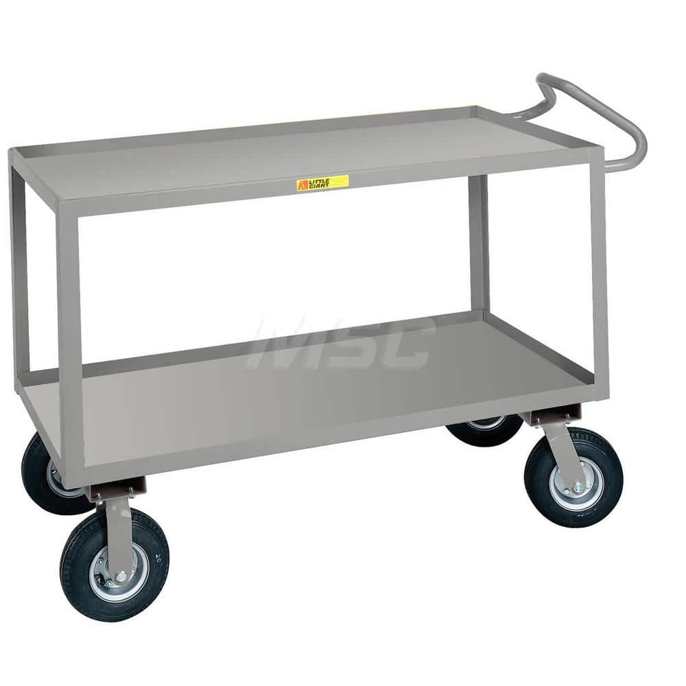 Shelf Utility Cart: 54″ OAL, 30″ OAW, 38″ OAH, Steel, Gray (2) Swivel & (2) Rigid, Replaceable Wheels, Rubber Wheels