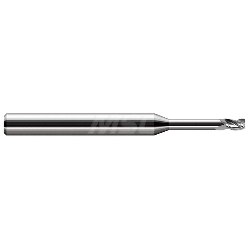 Corner Radius End Mill: 0.093″ Dia, 0.139″ LOC, 0.01″ Radius, 3 Flutes, Solid Carbide 2-1/2″ OAL, 1″ Shank Dia, Helix, Bright/Uncoated, Corner Radius End, Centercutting