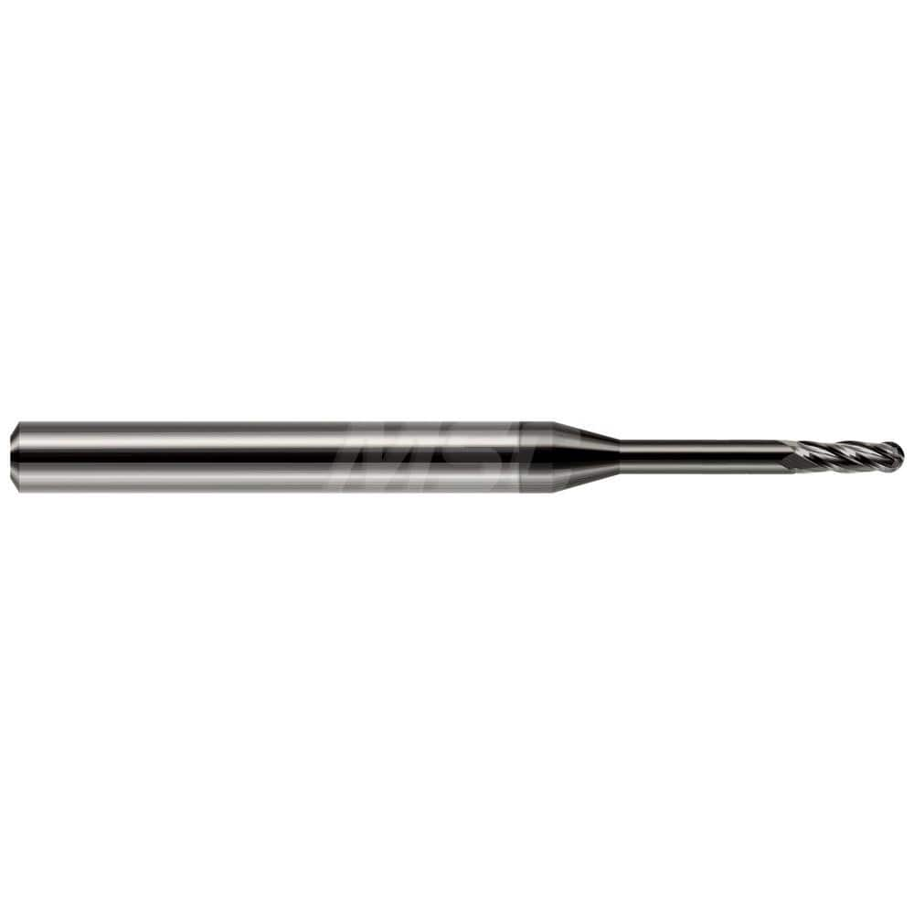 Ball End Mill: 0.125″ Dia, 0.375″ LOC, 4 Flute, Solid Carbide 2″ OAL, 1/8″ Shank Dia, 30 ° Helix, Amorphous Diamond Coated, Single End