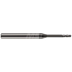 Ball End Mill: 0.031″ Dia, 0.093″ LOC, 4 Flute, Solid Carbide 1-1/2″ OAL, 1/8″ Shank Dia, 30 ° Helix, Amorphous Diamond Coated, Single End