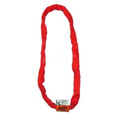 Round Sling: 8' Long, 13,200 lb Vertical, 10,560 lb Choker, 26,400 lb Basket, Polyester Red