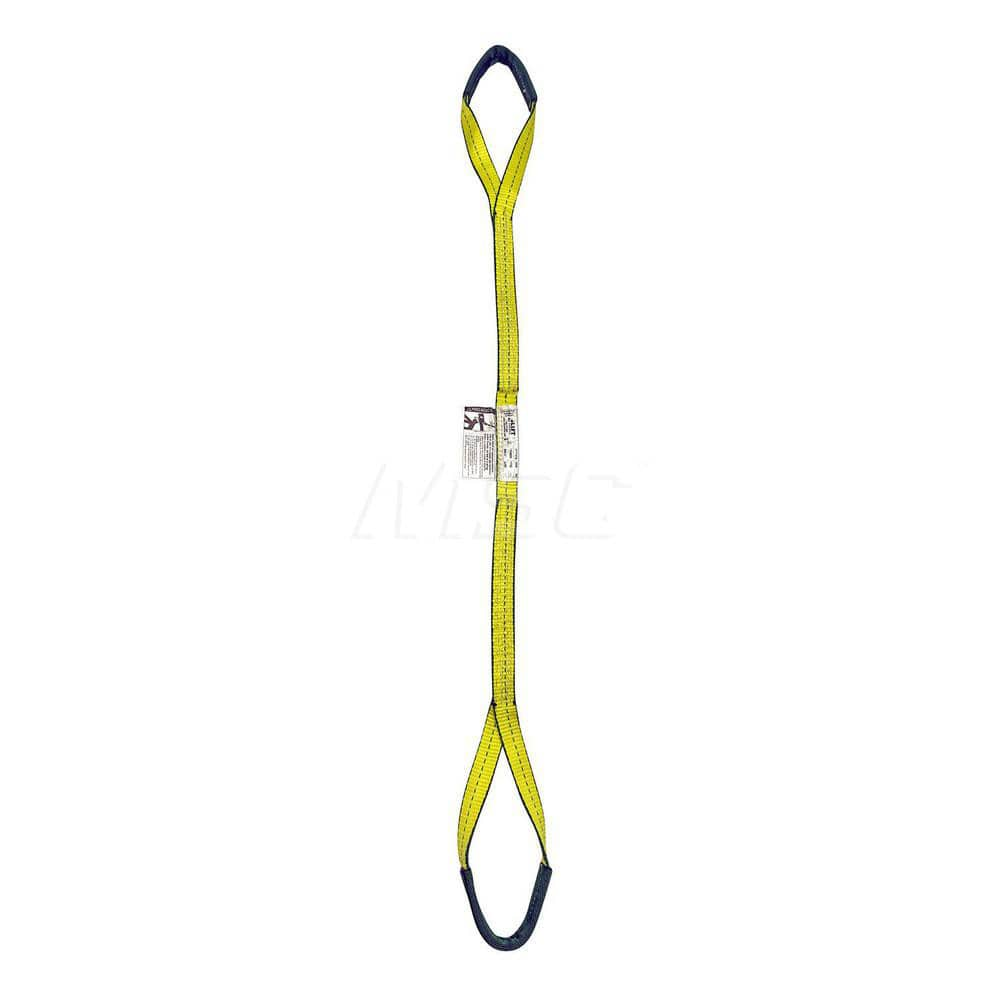 Eye & Eye Sling: 1″ Wide, 8' Long, 1,600 lb Vertical, 1,250 lb Choker, 3,200 lb Basket, Polyester Flat Eye, Yellow