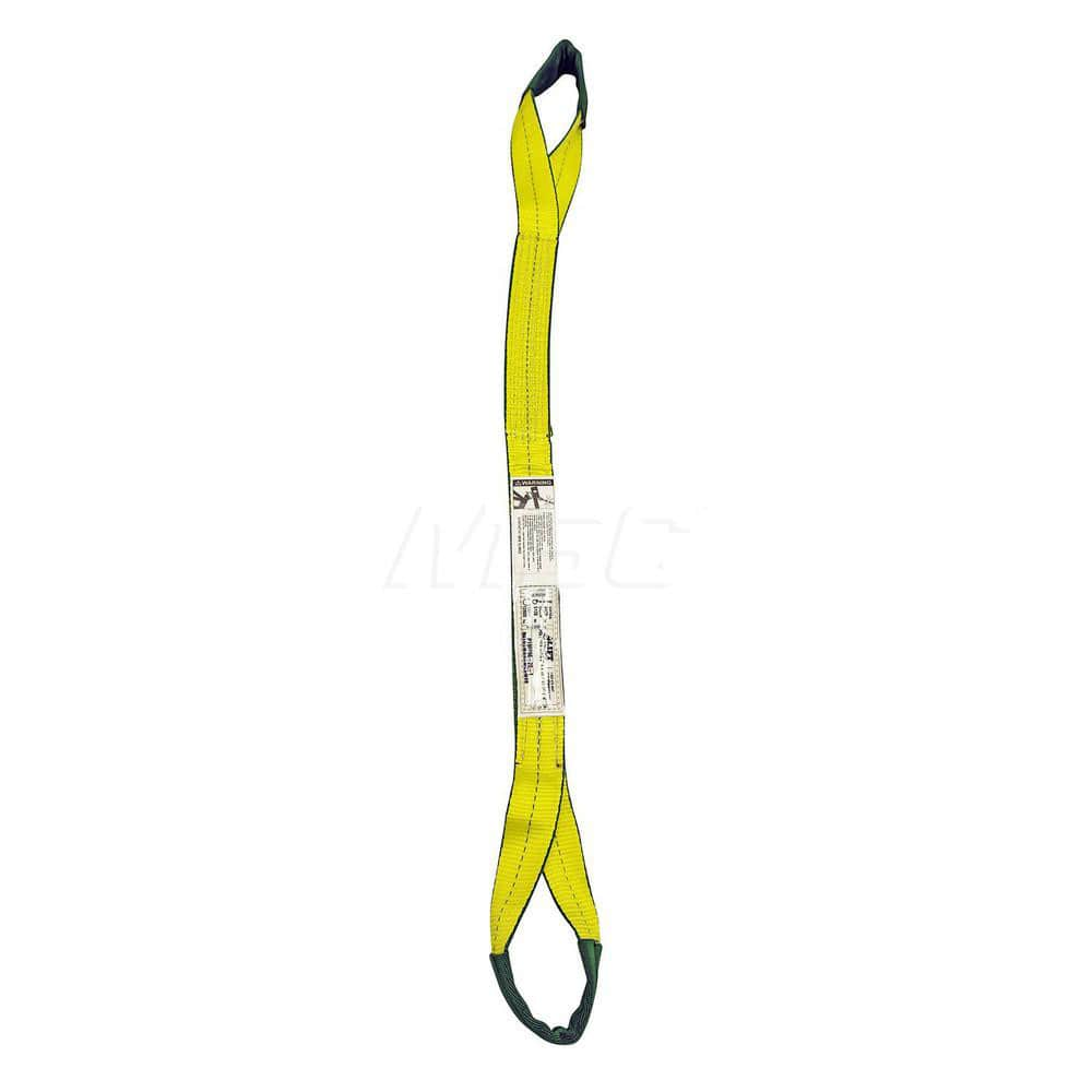 Eye & Eye Sling: 2″ Wide, 16' Long, 6,400 lb Vertical, 5,120 lb Choker, 12,800 lb Basket, Polyester Flat Eye, Yellow