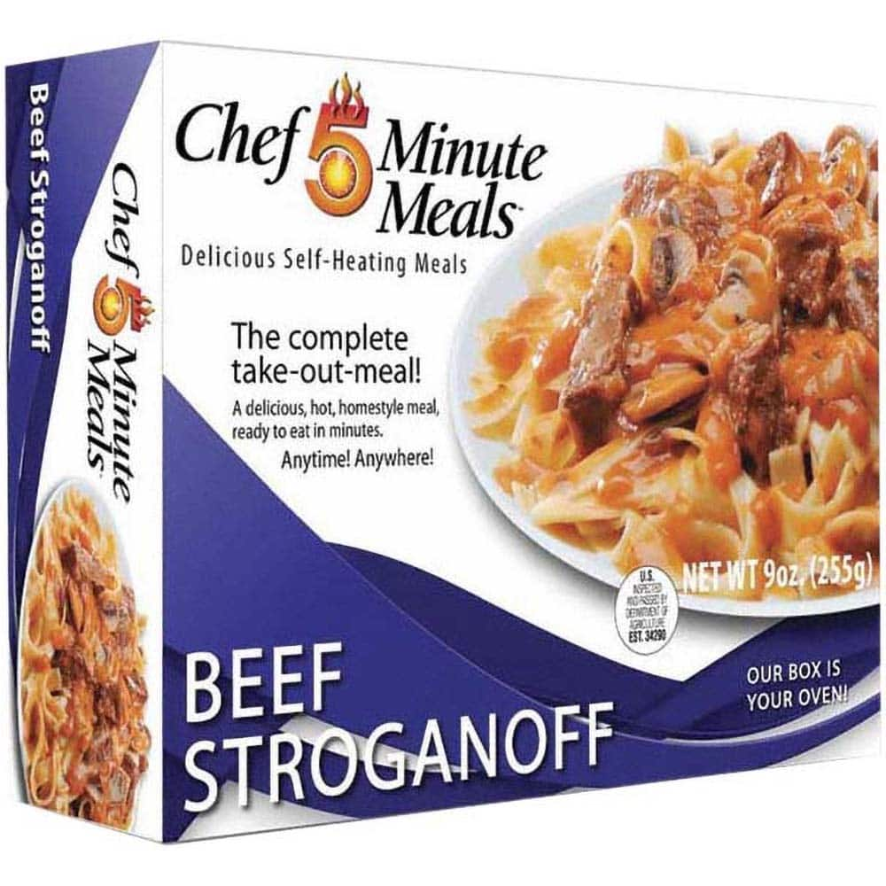 Chef Minute Meals - Emergency Preparedness Supplies Type: Ready-to-Eat Beef Stroganoff Meal Contents/Features: Heater Pad & Activator Solution; Cutlery Kit w/Utensils, Salt & Pepper Packets; 9-oz Entr e - All Tool & Supply