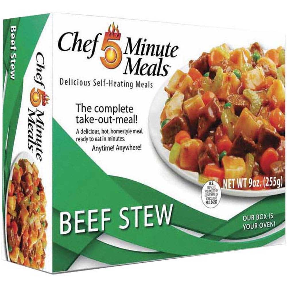 Chef Minute Meals - Emergency Preparedness Supplies Type: Ready-to-Eat Beef Stew Meal Contents/Features: Heater Pad & Activator Solution; Cutlery Kit w/Utensils, Salt & Pepper Packets; 9-oz Entr e - All Tool & Supply