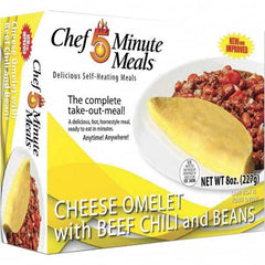 Chef Minute Meals - Emergency Preparedness Supplies Type: Ready-to-Eat Omelette and Chili Meal Contents/Features: Heater Pad & Activator Solution; Cutlery Kit w/Utensils, Salt & Pepper Packets; 9-oz Entr e - All Tool & Supply