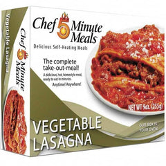 Chef Minute Meals - Emergency Preparedness Supplies Type: Ready-to-Eat Vegetable Lasagna Meal Contents/Features: Heater Pad & Activator Solution; Cutlery Kit w/Utensils, Salt & Pepper Packets; 9-oz Entr e - All Tool & Supply