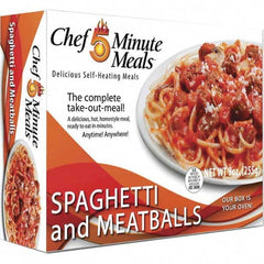 Chef Minute Meals - Emergency Preparedness Supplies Type: Ready-to-Eat Spaghetti and Meat Ball Meal Contents/Features: Heater Pad & Activator Solution; Cutlery Kit w/Utensils, Salt & Pepper Packets; 9-oz Entr e - All Tool & Supply