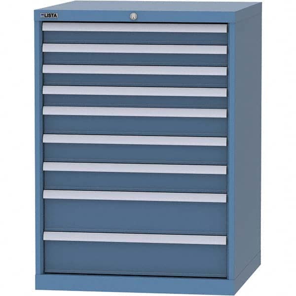 LISTA - 9 Drawer, 45 Compartment Bright Blue Steel Modular Storage Cabinet - Exact Industrial Supply