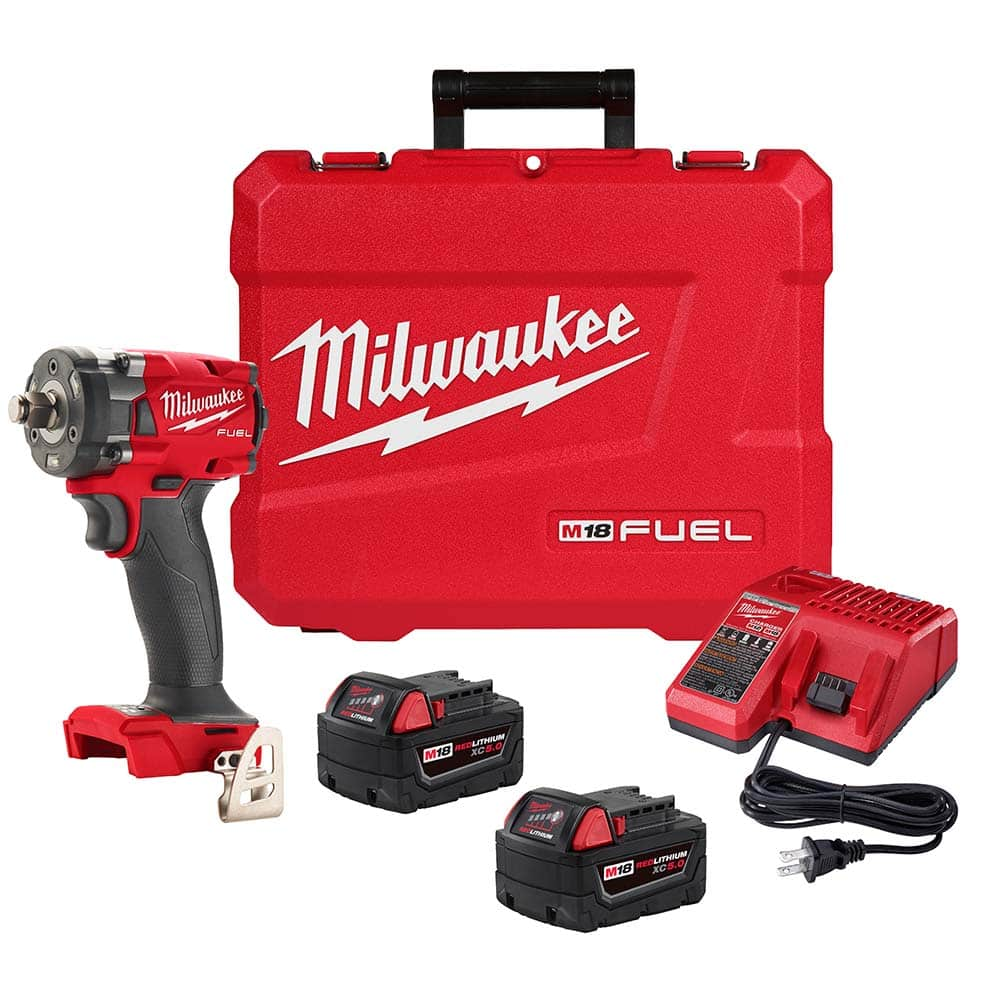 1/2″ Drive, 18.00 Volt, Straight Cordless Impact Wrench 0-2400 RPM, 220.00 Ft/Lb, Includes M18 FUEL ™ 1/2″ Compact Impact Wrench w/ Friction Ring (2855-20), (2) M18 REDLITHIUM ™ XC5.0 Resistant Battery Pack (48-11-1850R), M18 and M12 Multi-Voltage Charger