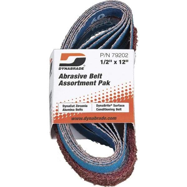 Dynabrade - 1/2" Wide x 12" OAL, 60 & 80 Grit, Aluminum Oxide Abrasive Belt - Aluminum Oxide, Coated & Nonwoven, X Weighted Cloth Backing, Wet/Dry - All Tool & Supply