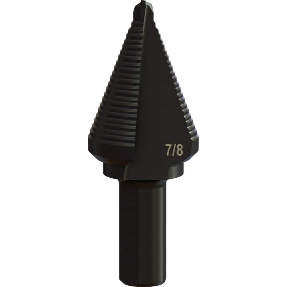 Greenlee - Step Drill Bits; Minimum Hole Diameter (Inch): 3/16 ; Maximum Hole Diameter (Inch): 7/8 ; Drill Bit Material: Steel ; Drill Bit Finish/Coating: Steam Oxide ; Number of Hole Sizes: 1 ; Shank Type: 3-Flat - Exact Industrial Supply