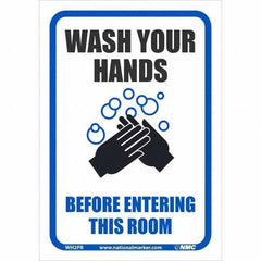 NMC - Safety & Facility Labels; Message Type: Restroom, Janitorial & Housekeeping; Restroom & Janitorial ; Header: None ; Legend: Wash Your Hands Before Entering This Room ; Graphic: Message & Graphic ; Material Type: Pressure-Sensitive Vinyl; Pressure S - Exact Industrial Supply