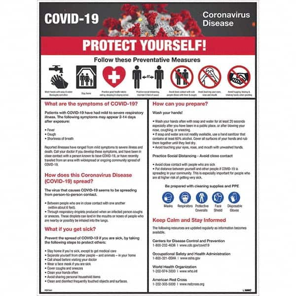 NMC - "COVID-19 - PROTECT YOURSELF!", 18" Wide x 24" High, Pressure-Sensitive Vinyl Safety Sign - All Tool & Supply