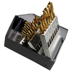 ‎1/16-1/2 RHS / RHC HSS 118 Degree Radial Point General Purpose Jobber Lengh Drill Set - TiN - Exact Industrial Supply