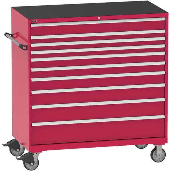 Steel Tool Roller Cabinet: 10 Drawers Red