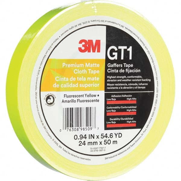 3M - 50m x 24mm x 11 mil Fluorescent Yellow Cotton Cloth Gaffers Tape - All Tool & Supply