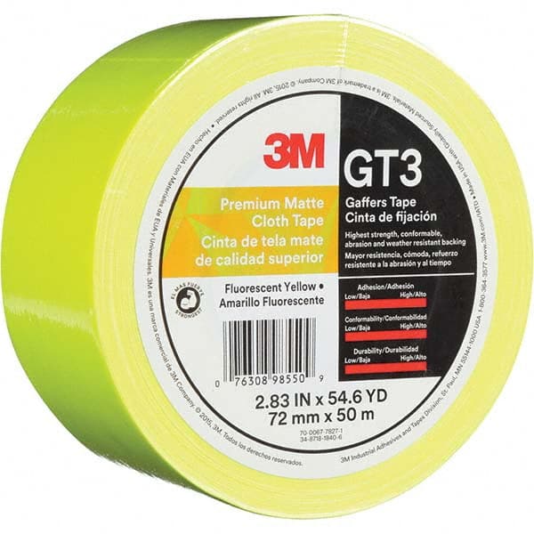 3M - 50m x 72mm x 11 mil Fluorescent Yellow Cotton Cloth Gaffers Tape - All Tool & Supply