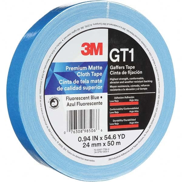 3M - 50m x 24mm x 11 mil Fluorescent Blue Cotton Cloth Gaffers Tape - All Tool & Supply