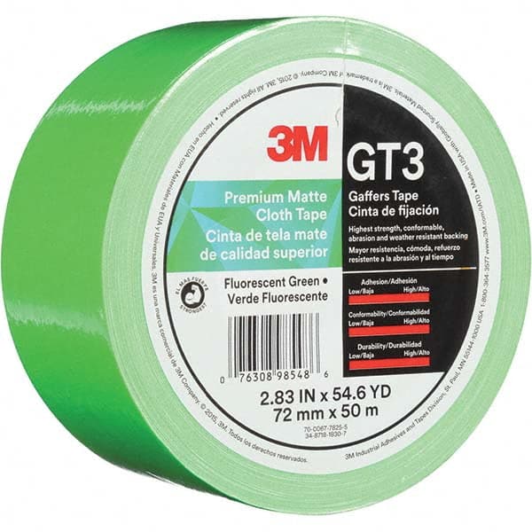 3M - 50m x 72mm x 11 mil Fluorescent Green Cotton Cloth Gaffers Tape - All Tool & Supply