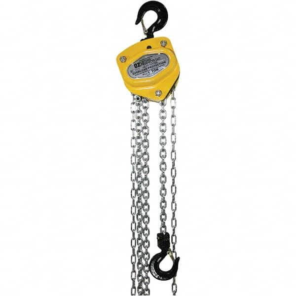 OZ Lifting Products - 2,000 Lb Capacity, 15' Lift Height, Manual Chain Hoist with Overload Protection - All Tool & Supply