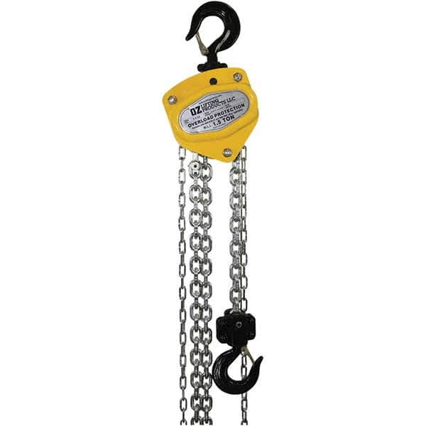 OZ Lifting Products - 3,000 Lb Capacity, 10' Lift Height, Manual Chain Hoist with Overload Protection - All Tool & Supply