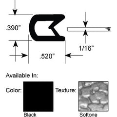 Fairchild Industries - Automotive Replacement Parts; Type: Edge Trim ; Application: Edge Trim, Standard Double Lip Trim with Segmented Steel Core, .032"-.125", Black Soft Tone, 50 ft. - Exact Industrial Supply