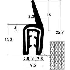 Fairchild Industries - Automotive Replacement Parts; Type: Trim Seal ; Application: Trim Seal, Sponge Bulb and Dense Rubber with Flexible Segmented Steel Core, .09"-.12", Black, 25 ft. - Exact Industrial Supply