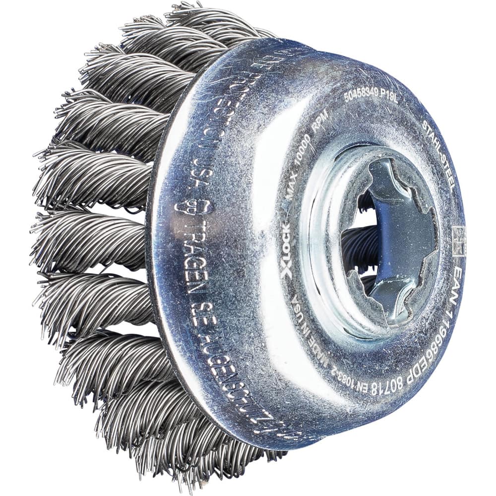 PFERD - Cup Brushes; Brush Diameter (Inch): 3-1/2 ; Fill Material: Carbon Steel ; Filament/Wire Diameter (Decimal Inch): 0.0200 ; Wire Type: Full Cable Twist; Single ; Arbor Type: X-LOCK ; Arbor Hole Thread Size: X-LOCK - Exact Industrial Supply