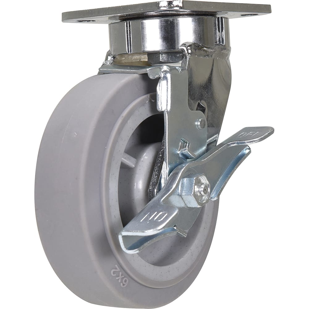 Vestil - Standard Casters; Mount: With Holes ; Style: Swivel w/Brake ; Wheel Diameter: 6 (Inch); Wheel Width: 2 (Inch); Overall Height (Inch): 7-1/2 ; Load Capacity (Lb.): 900.000 - Exact Industrial Supply