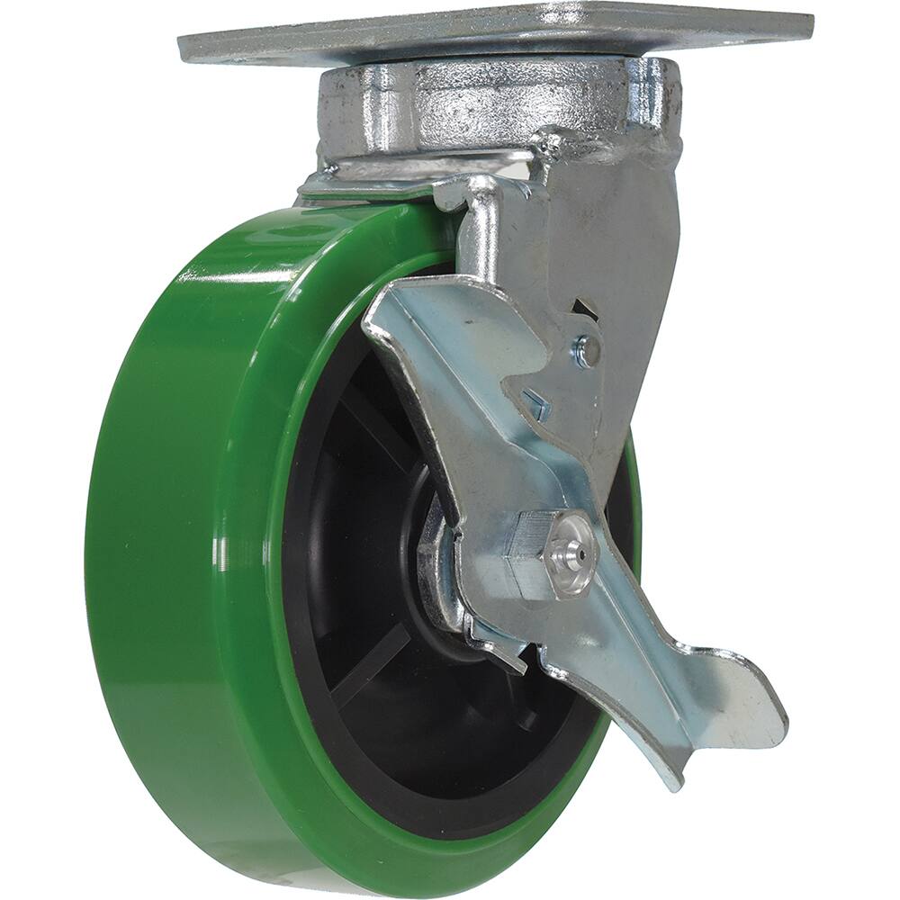 Vestil - Standard Casters; Mount: With Holes ; Style: Swivel w/Brake ; Wheel Diameter: 6 (Inch); Wheel Width: 2 (Inch); Overall Height (Inch): 7-1/2 ; Load Capacity (Lb.): 900.000 - Exact Industrial Supply