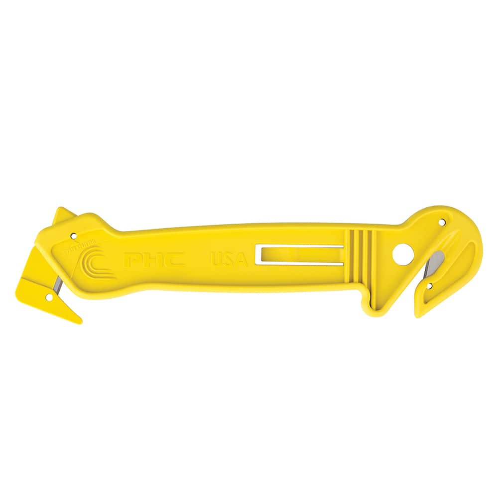 PHC - Utility Knives, Snap Blades & Box Cutters; Type: Safety Cutter ; Blade Type: Recessed/Concealed Fixed Blade ; Number of Blades Included: 2 ; Number of Blades: 2 ; Handle Material: Plastic ; Color: Yellow - Exact Industrial Supply