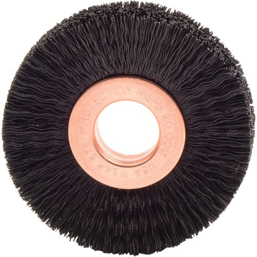 2″ Small Diameter Nylon Wheel Brush, .010″ Crimped Black Fill, 1/2″ Arbor Hole - All Tool & Supply