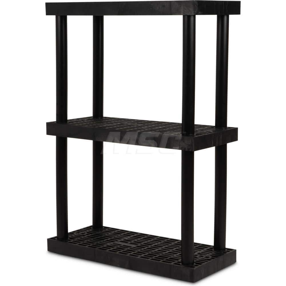 Plastic Shelving; Type: Fixed Shelving; Shelf Capacity (Lb.): 500; Width (Inch): 16; Height (Inch): 51.000000; Depth: 36; Number of Shelves: 3; Color: Black