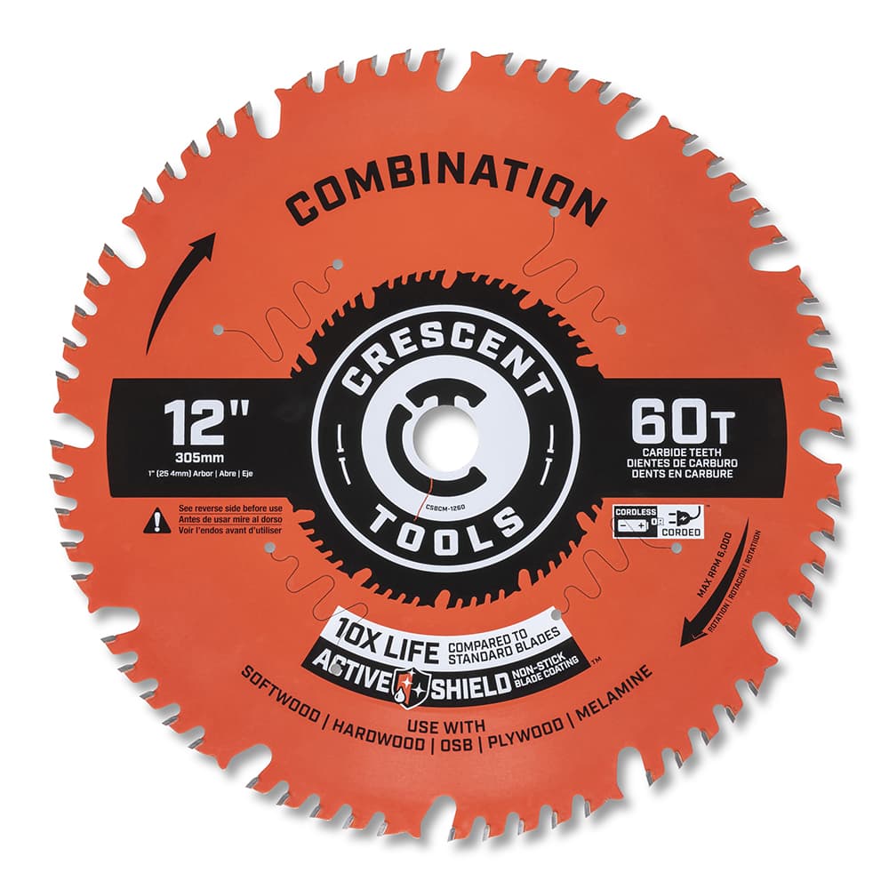 Wet & Dry Cut Saw Blade: 12″ Dia, 1″ Arbor Hole, 0.118″ Kerf Width, 60 Teeth Use on Combination