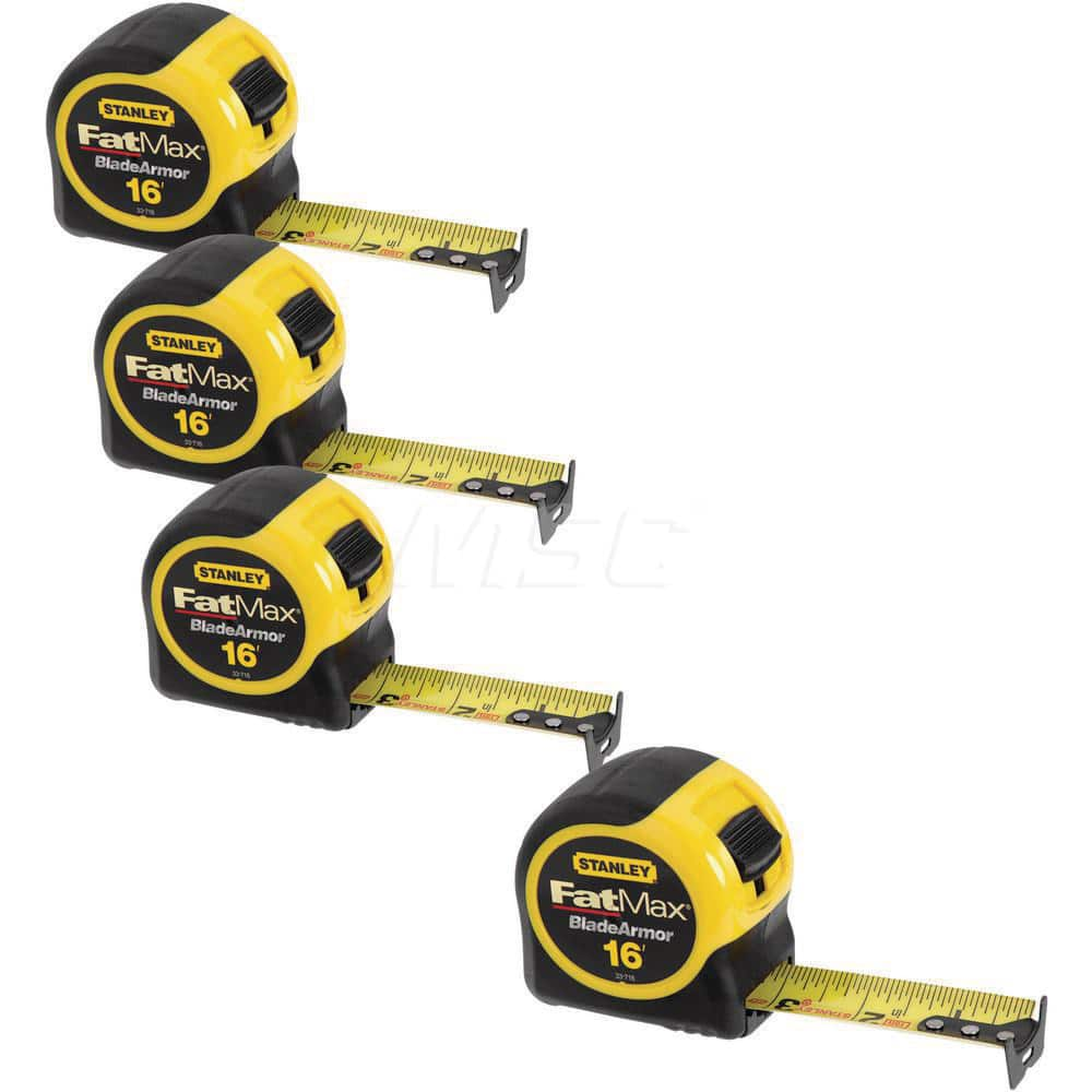 Tape Measure: 16' Long, 1-1/4″ Width, Yellow Blade 1/16″ Graduation, Inch Graduation, Black & Yellow Case