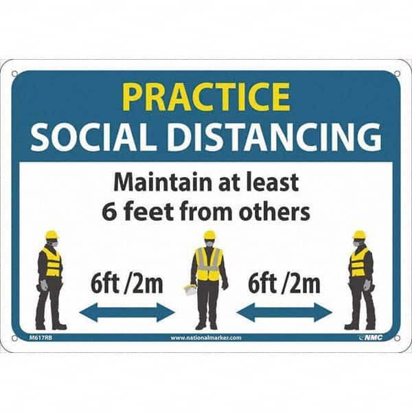 NMC - "Practice Social Distancing", 14" Wide x 10" High, Rigid Plastic Safety Sign - All Tool & Supply